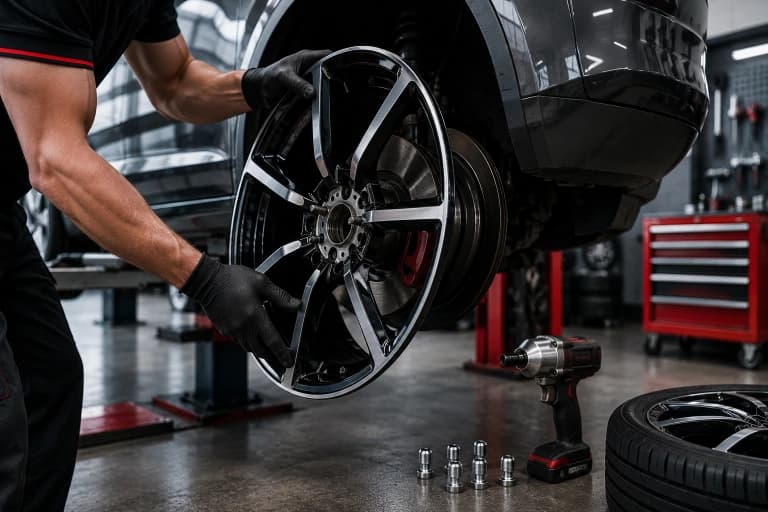 Mobile tyre fitting alloy rim installation